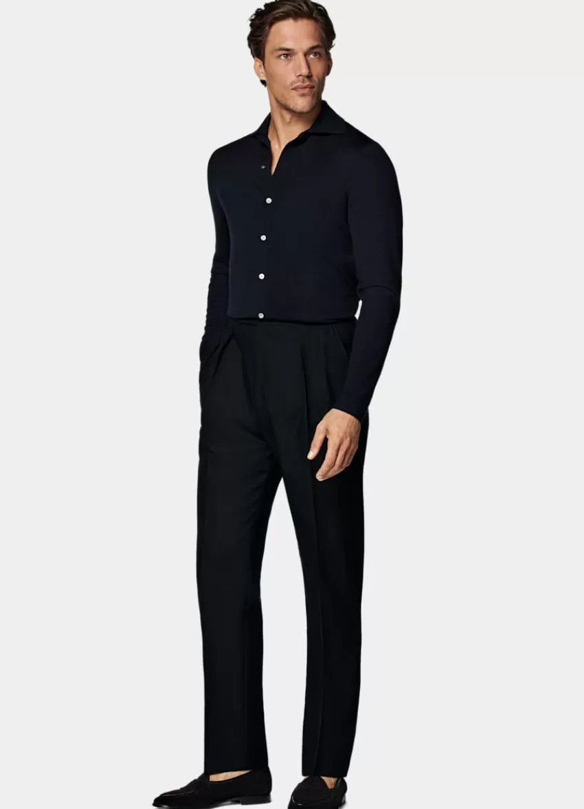 Suitsupply Mira Hose Schwarz Wide Leg Tapered Aus Pure 4fach Traveller Schurwolle | Deutschland Store