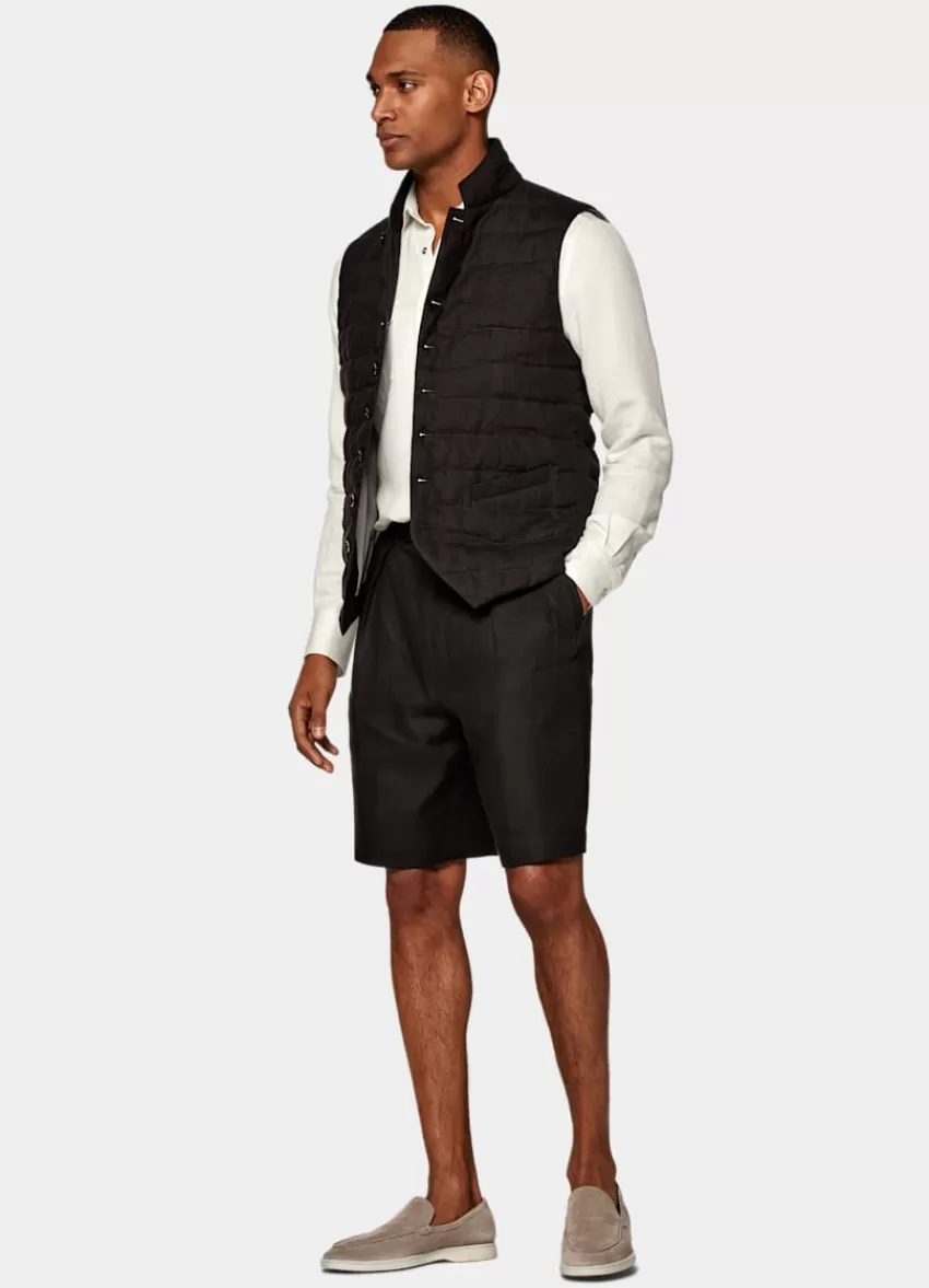 Suitsupply Mira Shorts Dunkelbraun Bundfalte Aus Pures Leinen | Deutschland New