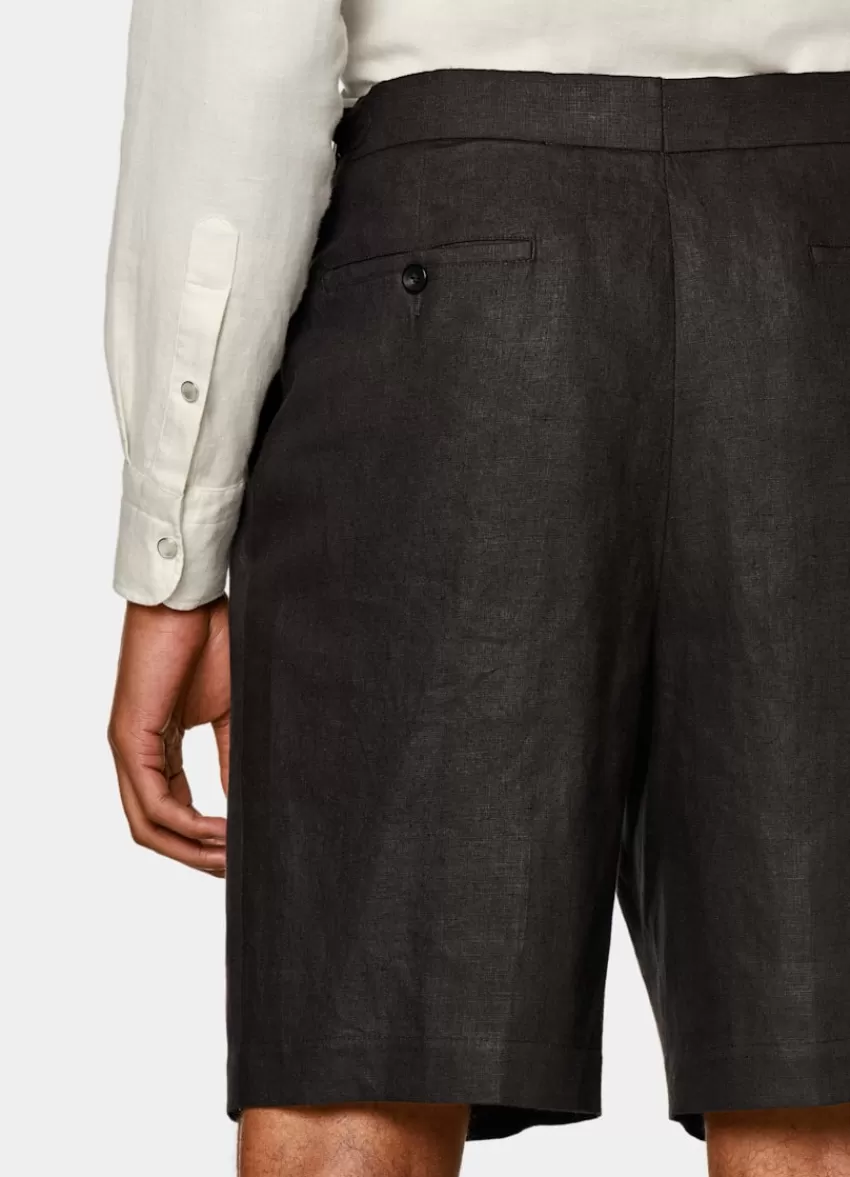 Suitsupply Mira Shorts Dunkelbraun Bundfalte Aus Pures Leinen | Deutschland New