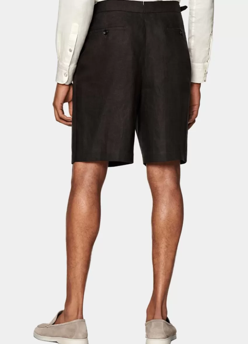 Suitsupply Mira Shorts Dunkelbraun Bundfalte Aus Pures Leinen | Deutschland New