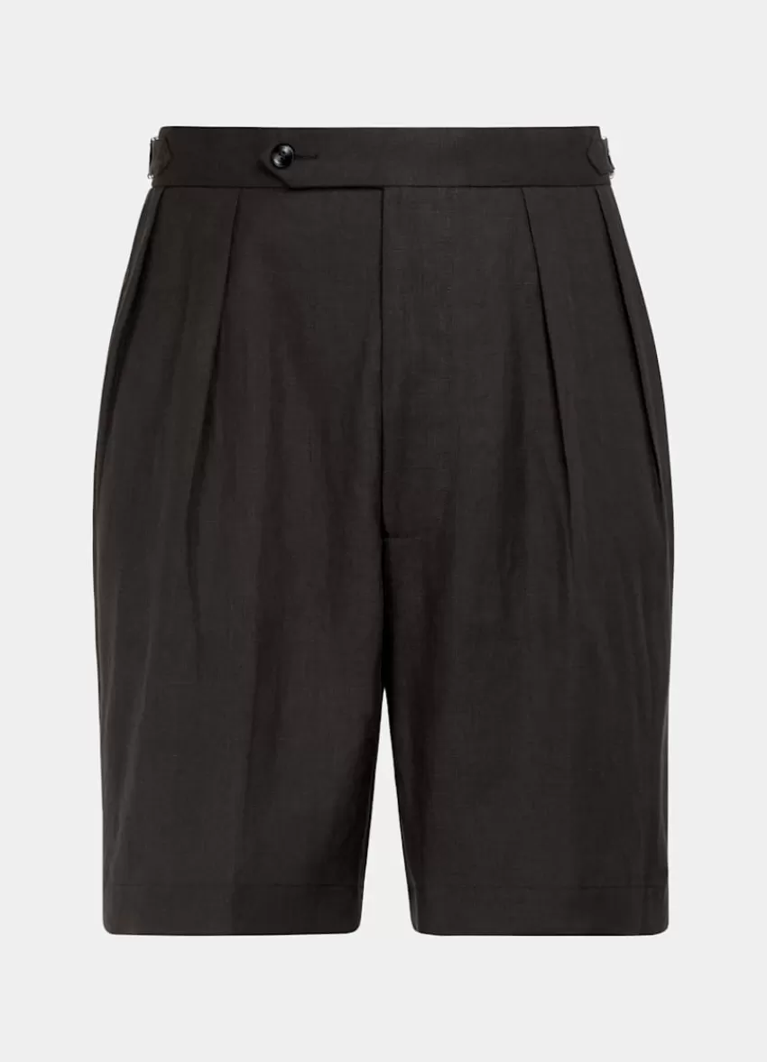 Suitsupply Mira Shorts Dunkelbraun Bundfalte Aus Pures Leinen | Deutschland New