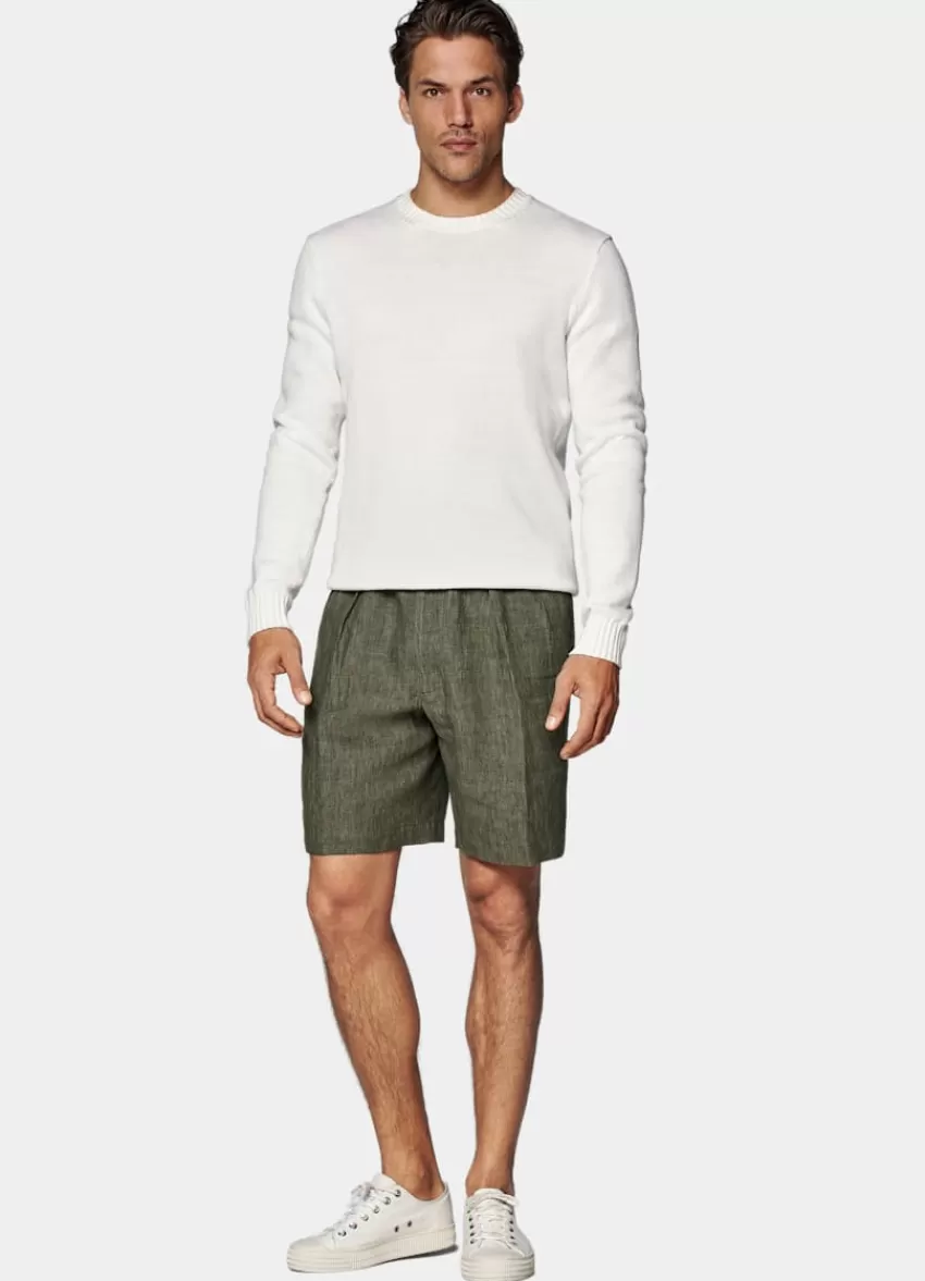 Suitsupply Mira Shorts Dunkelgrün Bundfalte Aus Pures Leinen | Deutschland Sale