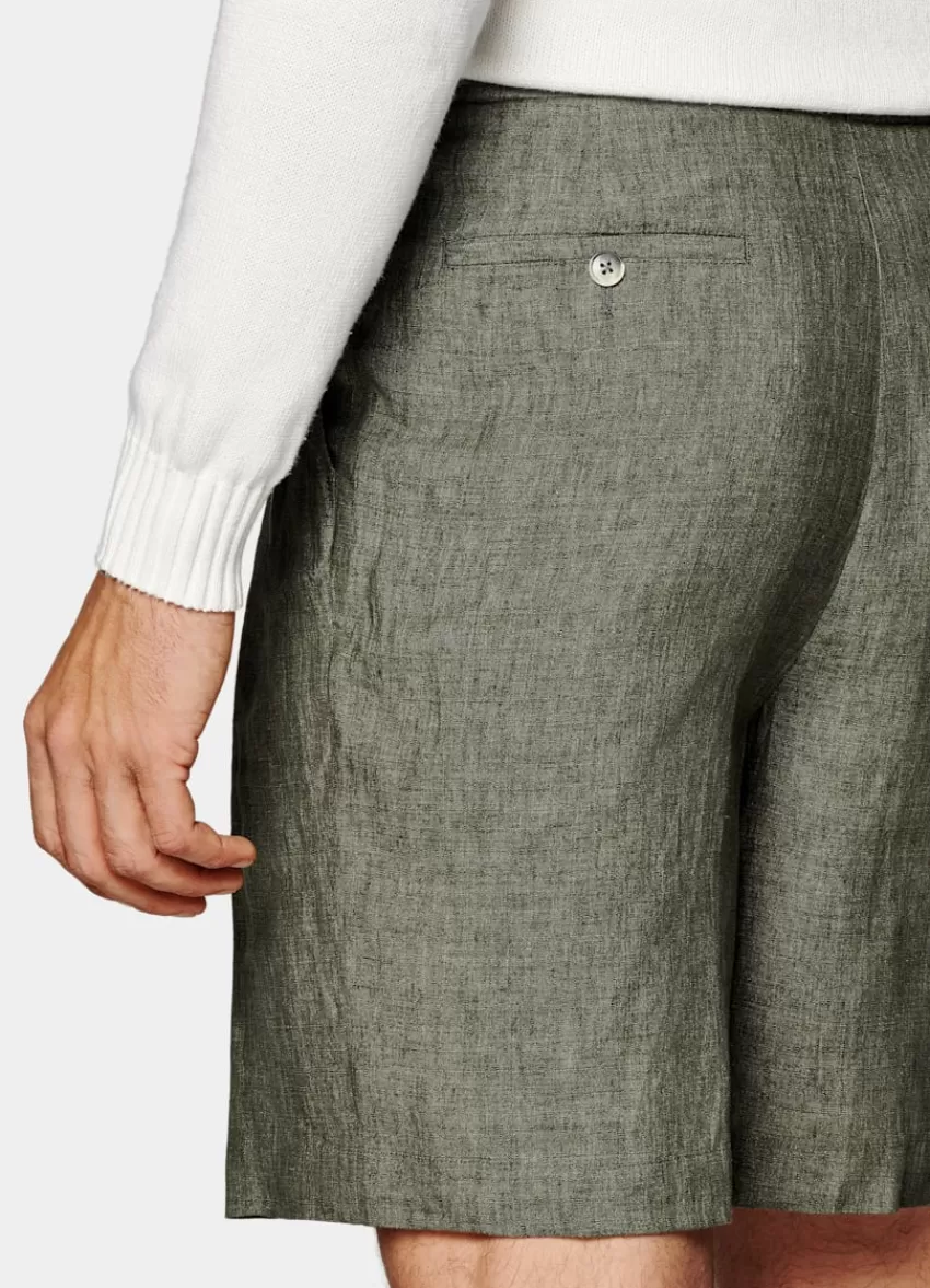 Suitsupply Mira Shorts Dunkelgrün Bundfalte Aus Pures Leinen | Deutschland Sale