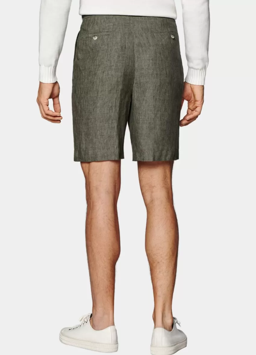 Suitsupply Mira Shorts Dunkelgrün Bundfalte Aus Pures Leinen | Deutschland Sale