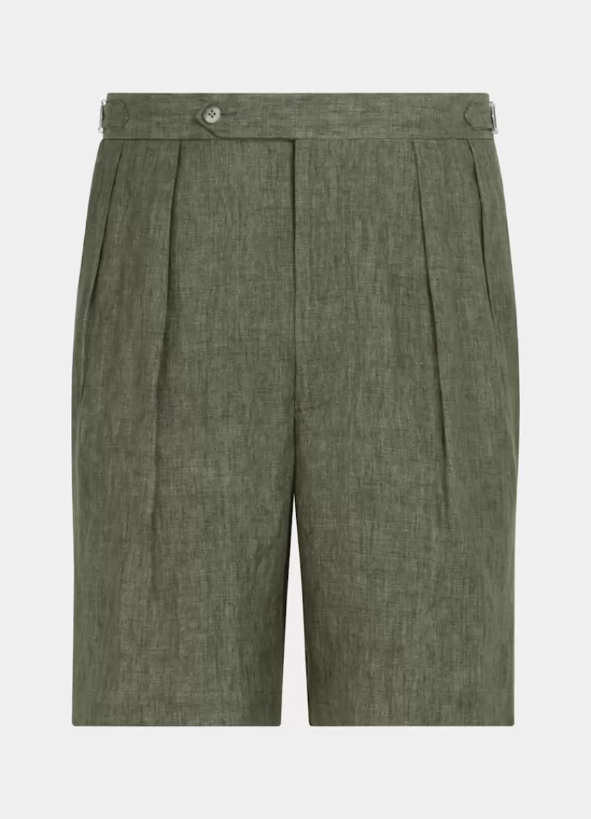 Suitsupply Mira Shorts Dunkelgrün Bundfalte Aus Pures Leinen | Deutschland Sale