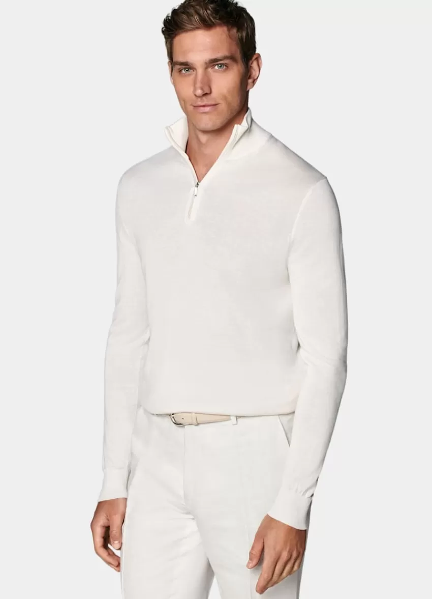 Suitsupply Off-White Halber Reißverschluss Aus Seide, Schurwolle, Kaschmir | Deutschland Shop