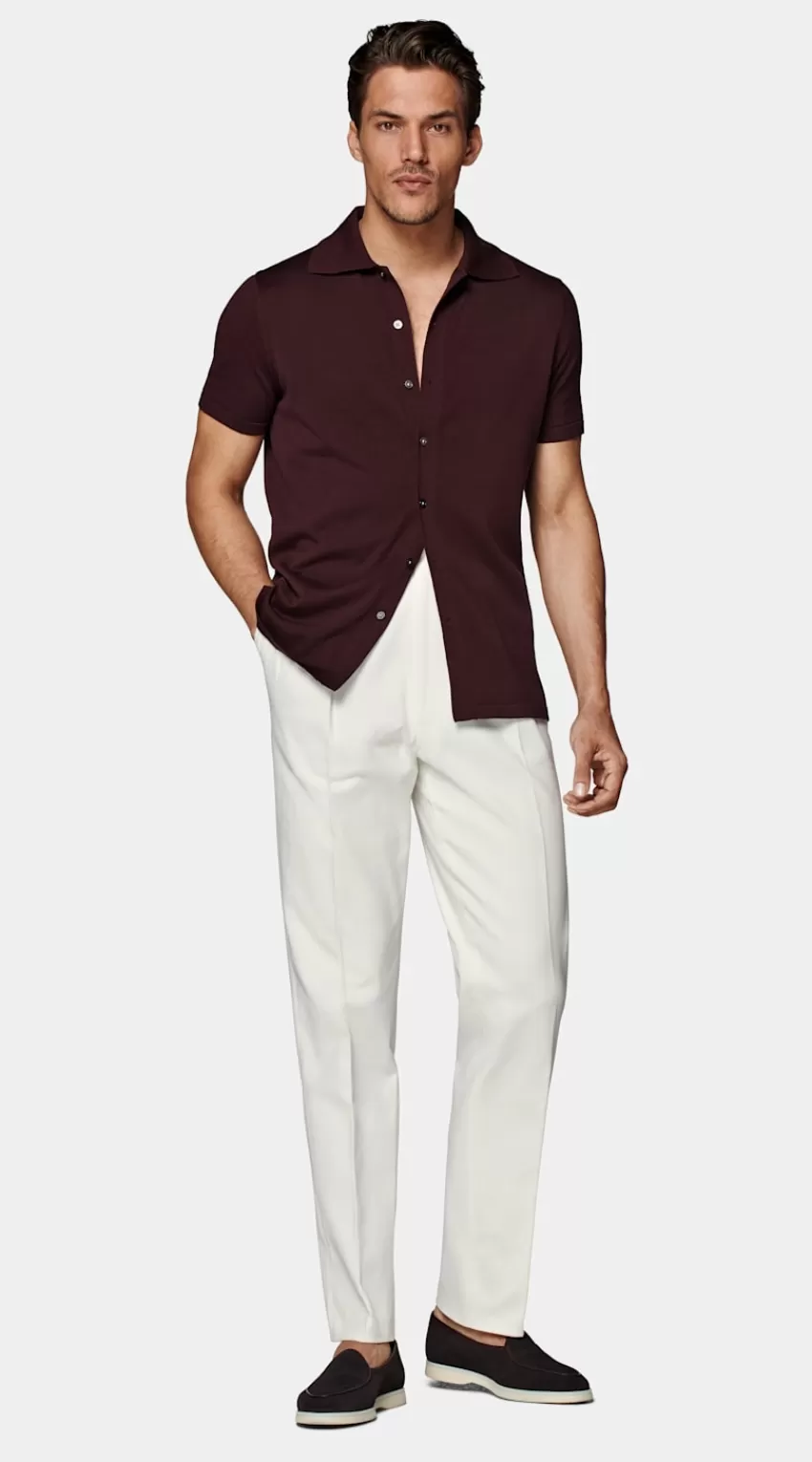 Suitsupply Polo-Cardigan Burgunderrot Aus Kalifornische Baumwolle Und Maulbeerseide | Deutschland Sale