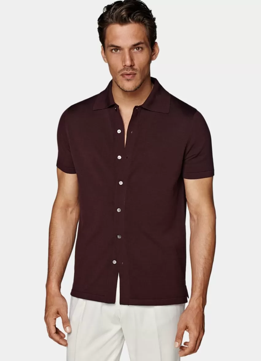 Suitsupply Polo-Cardigan Burgunderrot Aus Kalifornische Baumwolle Und Maulbeerseide | Deutschland Sale