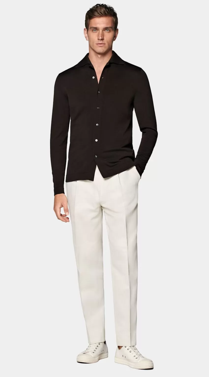 Suitsupply Polo-Cardigan Dunkelbraun Langarm Aus Kalifornische Baumwolle Und Maulbeerseide | Deutschland Cheap