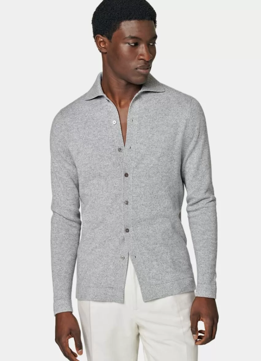 Suitsupply Polo-Cardigan Grau Langarm Aus Reines Mongolisches Kaschmir | Deutschland Hot