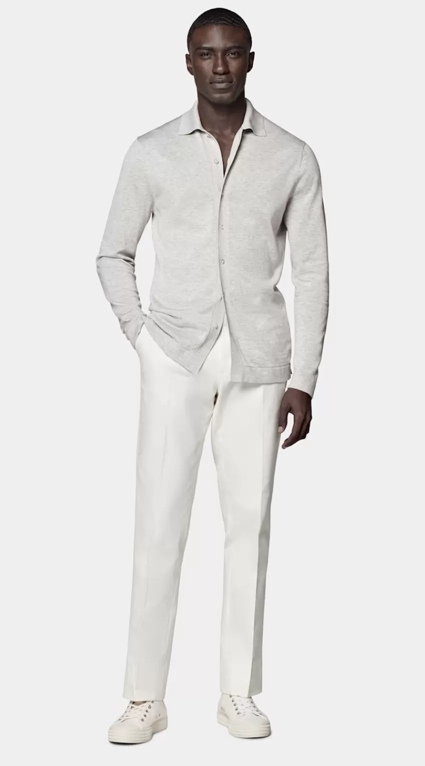 Suitsupply Polo-Cardigan Hellgrau Langarm Aus Kalifornische Baumwolle Und Maulbeerseide | Deutschland New
