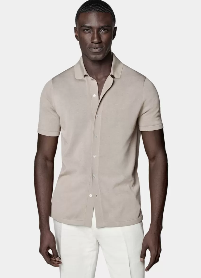Suitsupply Polo-Cardigan Helltaupe Aus Kalifornische Baumwolle Und Maulbeerseide | Deutschland Best