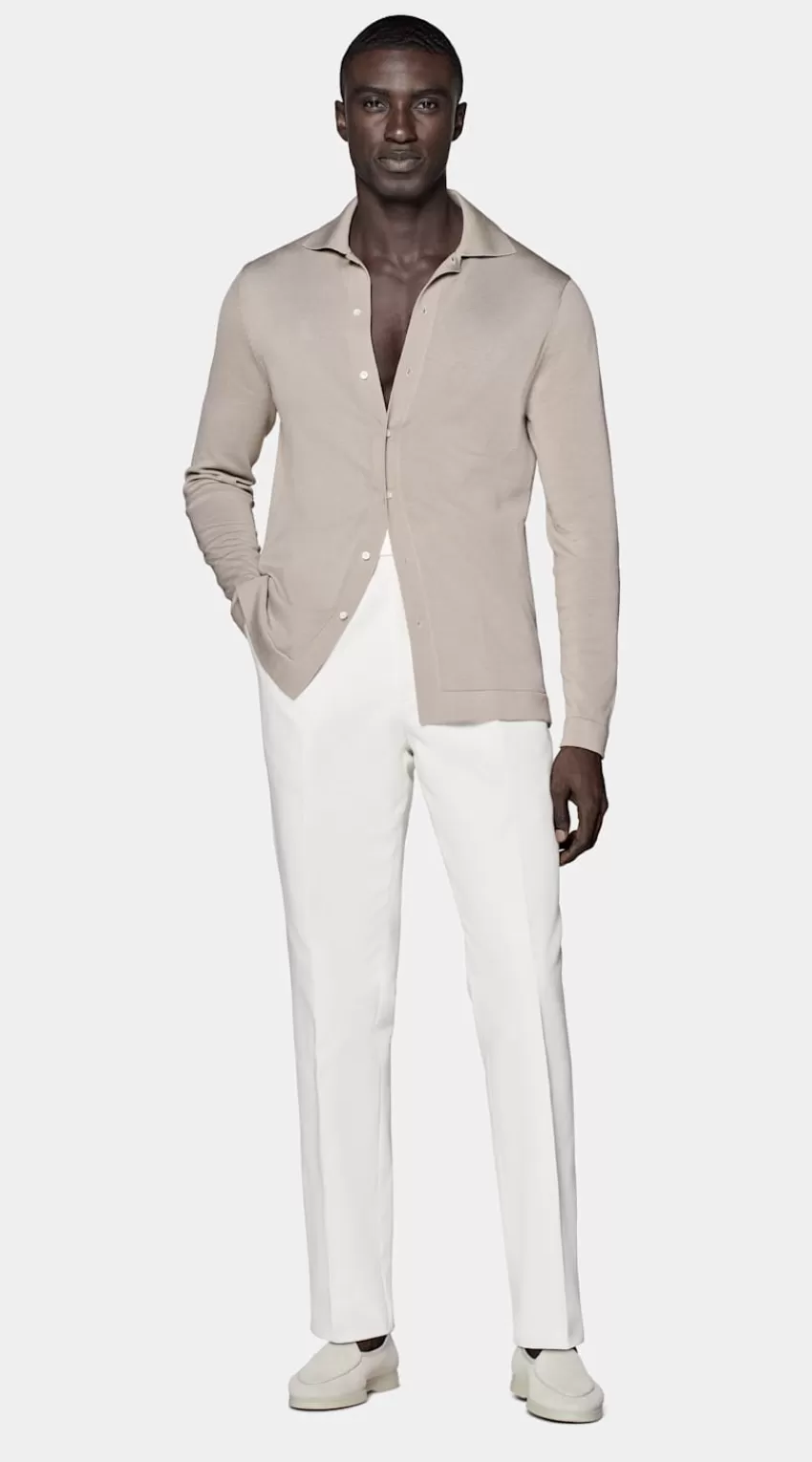 Suitsupply Polo-Cardigan Helltaupe Langarm Aus Kalifornische Baumwolle Und Maulbeerseide | Deutschland Flash Sale