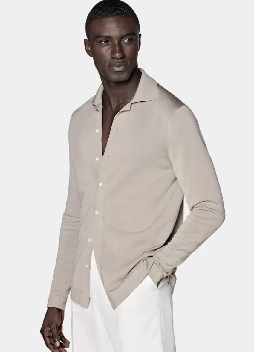 Suitsupply Polo-Cardigan Helltaupe Langarm Aus Kalifornische Baumwolle Und Maulbeerseide | Deutschland Flash Sale