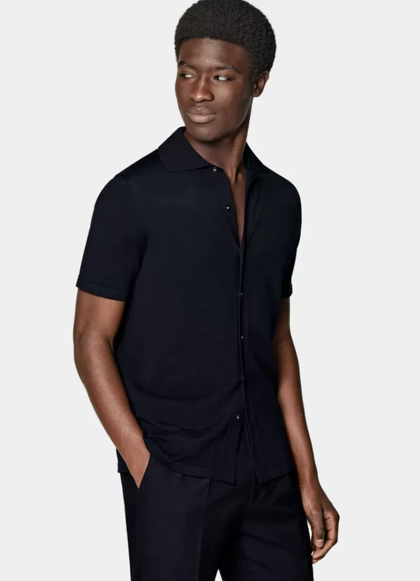 Suitsupply Polo-Cardigan Navy Aus Kalifornische Baumwolle Und Maulbeerseide | Deutschland Discount