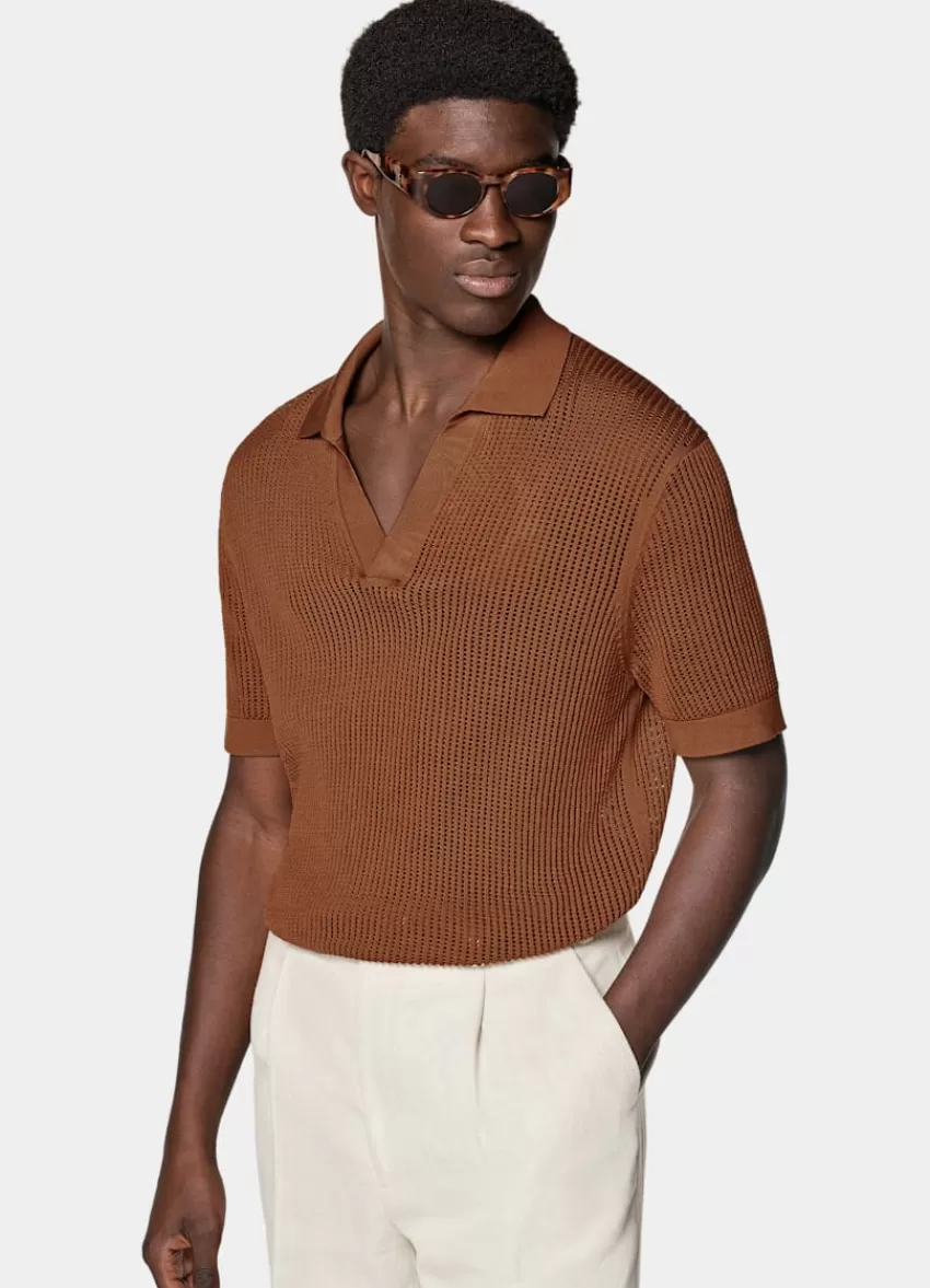 Suitsupply Poloshirt Dunkelorange Knopffrei Crochet Aus Kalifornische Baumwolle Und Maulbeerseide | Deutschland Online