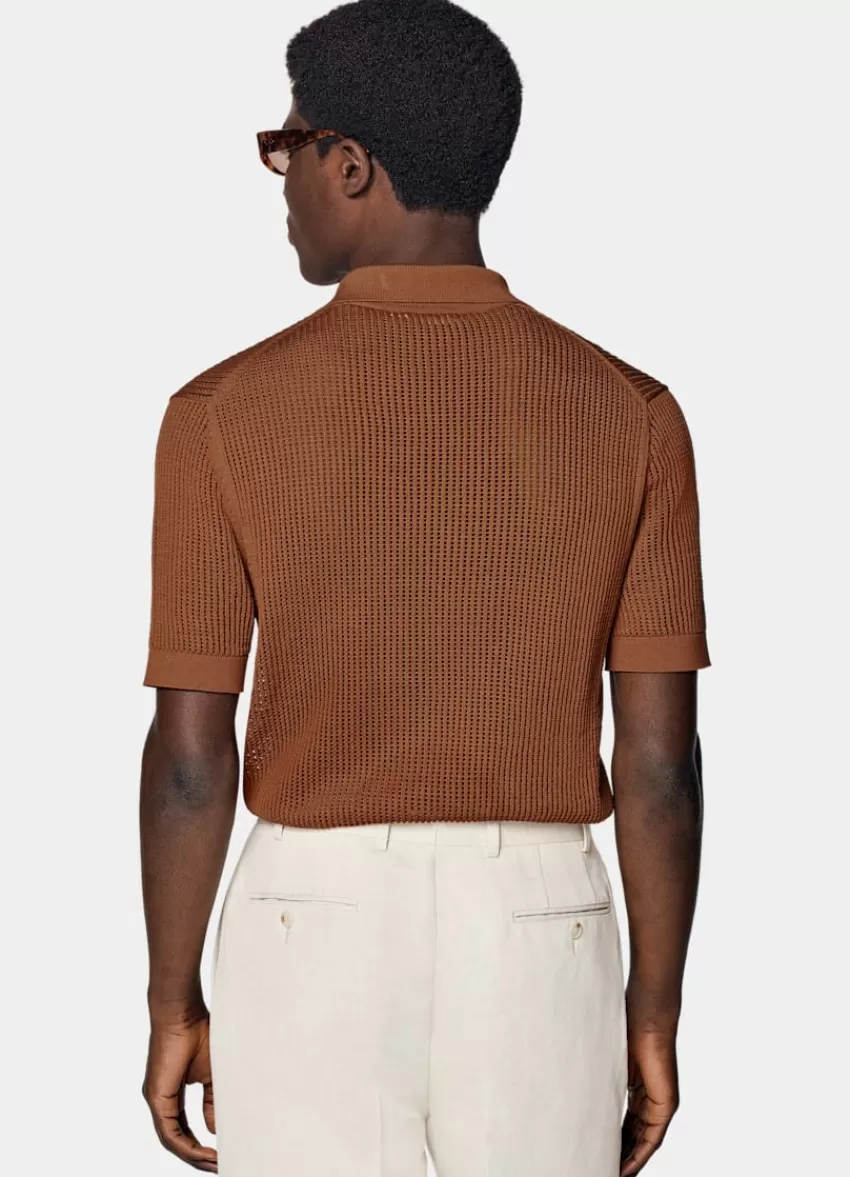 Suitsupply Poloshirt Dunkelorange Knopffrei Crochet Aus Kalifornische Baumwolle Und Maulbeerseide | Deutschland Online
