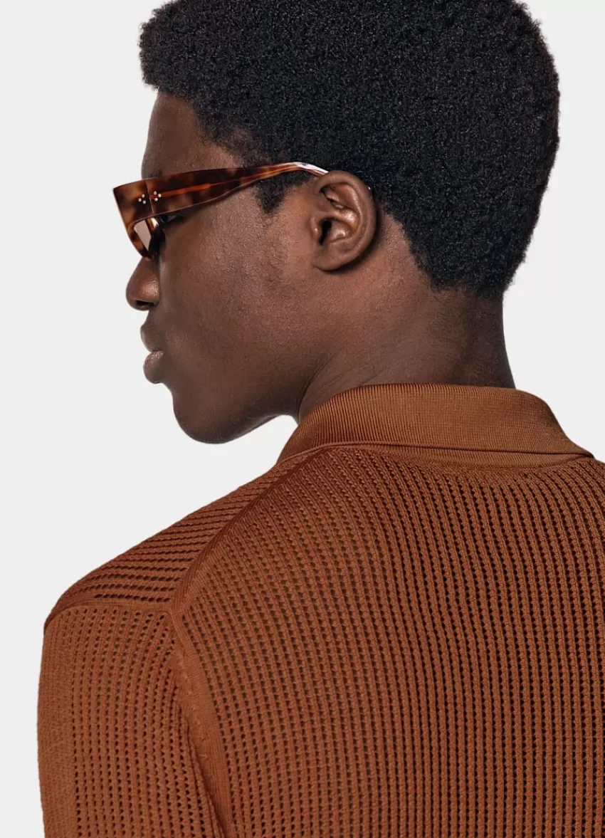 Suitsupply Poloshirt Dunkelorange Knopffrei Crochet Aus Kalifornische Baumwolle Und Maulbeerseide | Deutschland Online