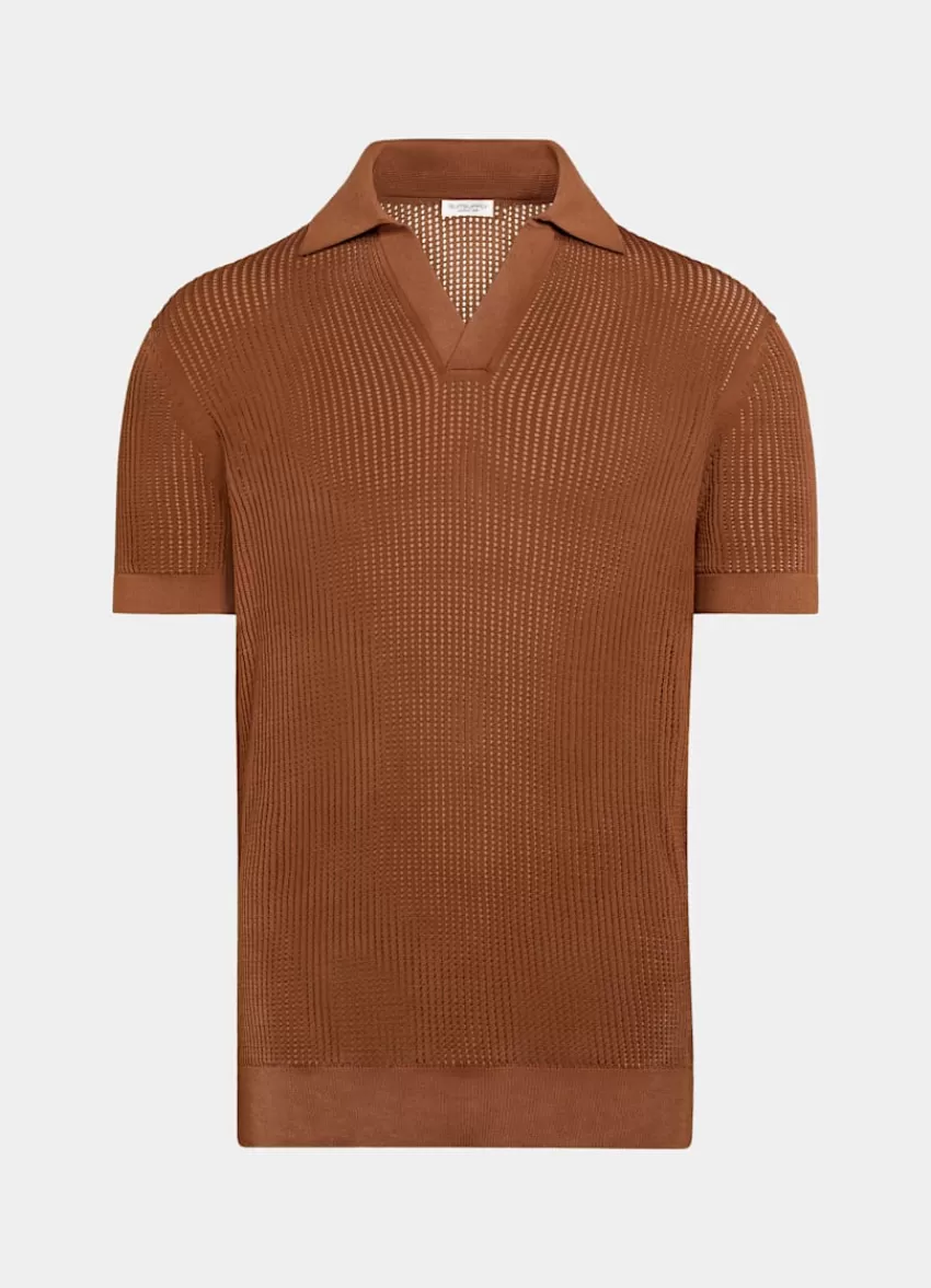 Suitsupply Poloshirt Dunkelorange Knopffrei Crochet Aus Kalifornische Baumwolle Und Maulbeerseide | Deutschland Online