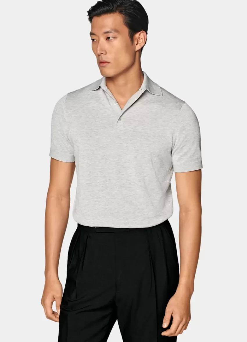 Suitsupply Poloshirt Hellgrau Aus Kalifornische Baumwolle Und Maulbeerseide | Deutschland Clearance