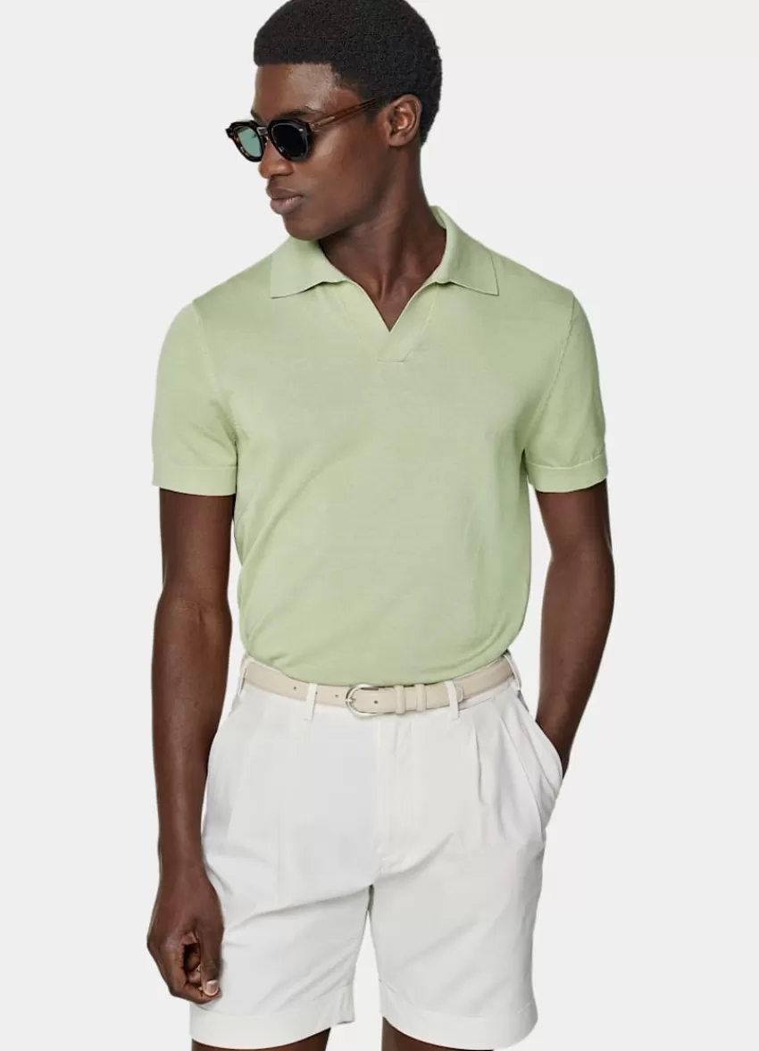 Suitsupply Poloshirt Hellgrün Knopffrei Aus Kalifornische Baumwolle Und Maulbeerseide | Deutschland Fashion