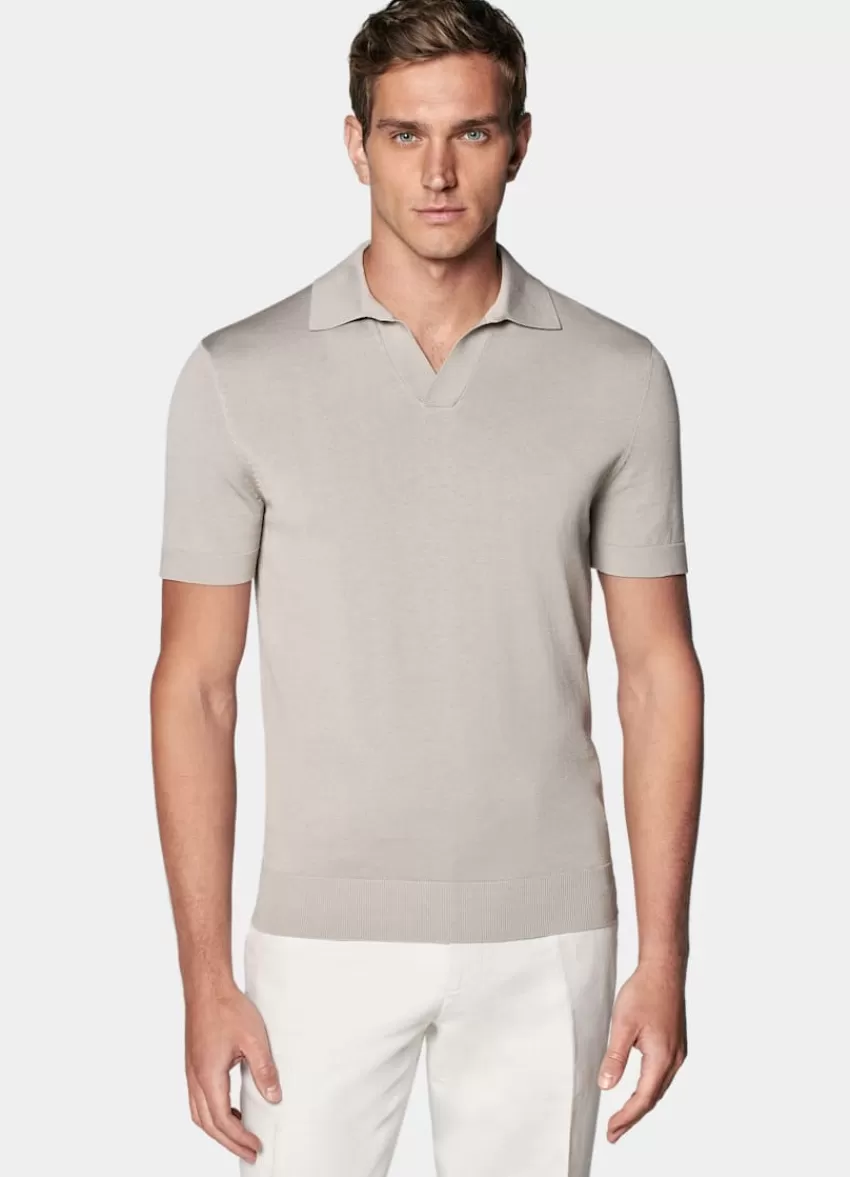 Suitsupply Poloshirt Helltaupe Knopffrei Aus Kalifornische Baumwolle Und Maulbeerseide | Deutschland Cheap