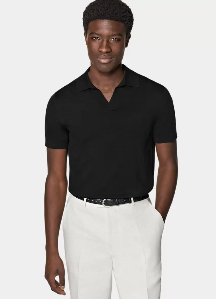 Suitsupply Poloshirt Knopffrei Schwarz Aus Kalifornische Baumwolle Und Maulbeerseide | Deutschland Best Sale