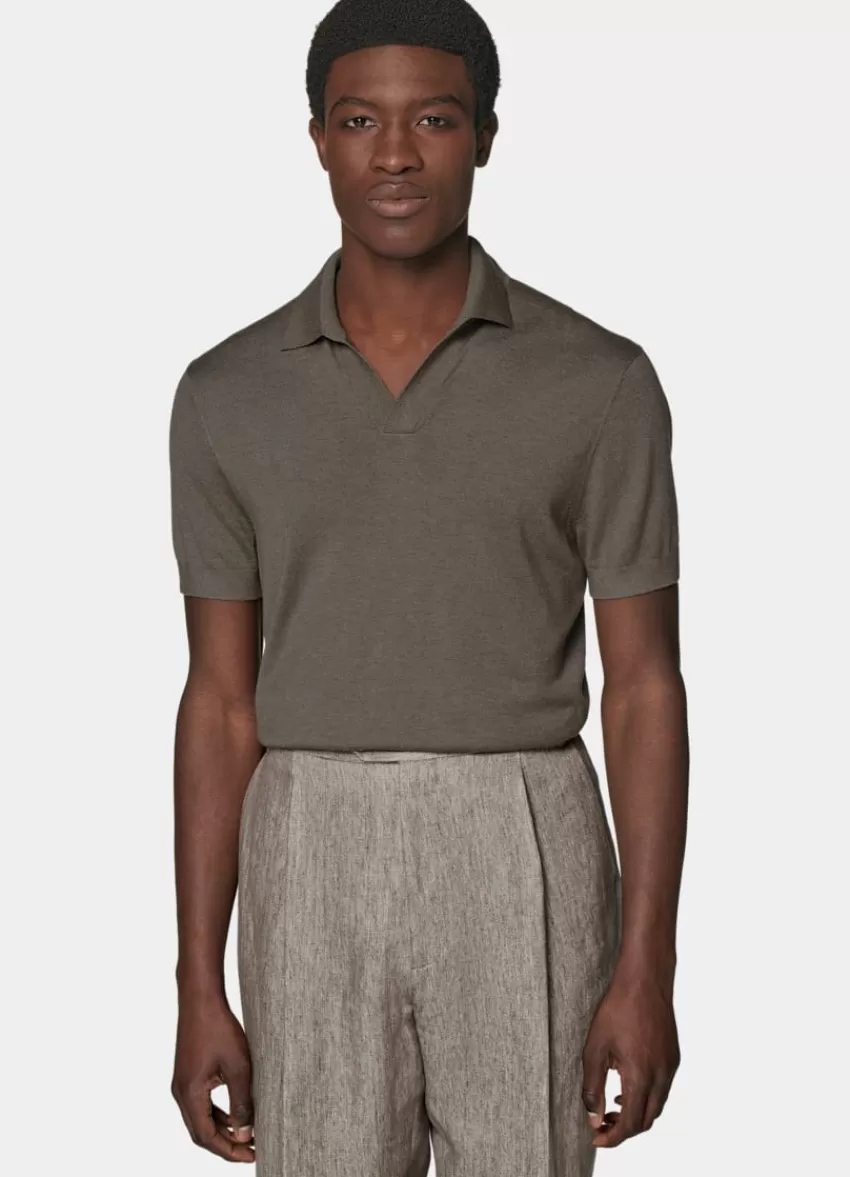 Suitsupply Poloshirt Knopffrei Taupe Aus Seide, Schurwolle, Kaschmir | Deutschland Clearance