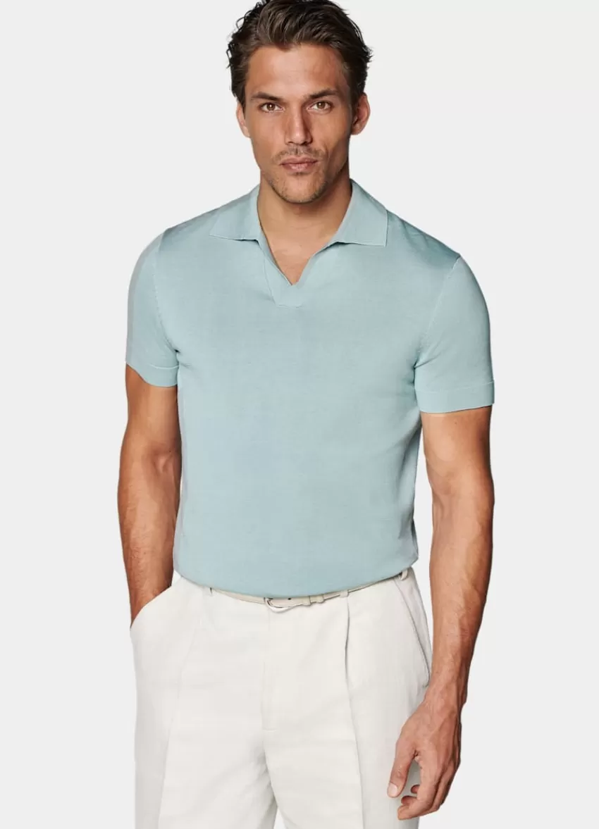 Suitsupply Poloshirt Mintblau Knopffrei Aus Kalifornische Baumwolle Und Maulbeerseide | Deutschland Flash Sale