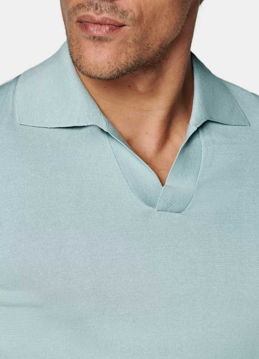 Suitsupply Poloshirt Mintblau Knopffrei Aus Kalifornische Baumwolle Und Maulbeerseide | Deutschland Flash Sale