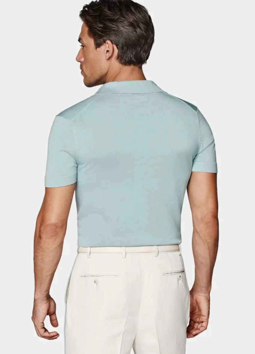 Suitsupply Poloshirt Mintblau Knopffrei Aus Kalifornische Baumwolle Und Maulbeerseide | Deutschland Flash Sale