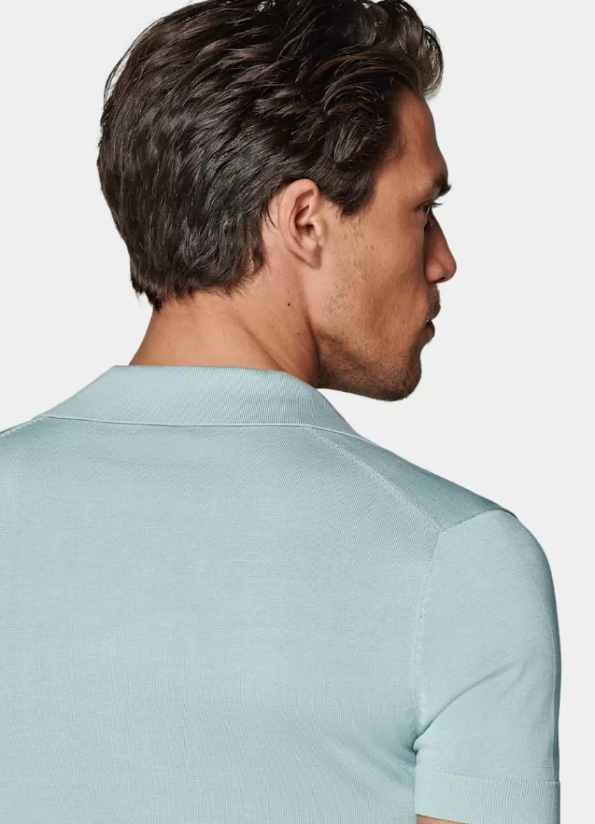 Suitsupply Poloshirt Mintblau Knopffrei Aus Kalifornische Baumwolle Und Maulbeerseide | Deutschland Flash Sale