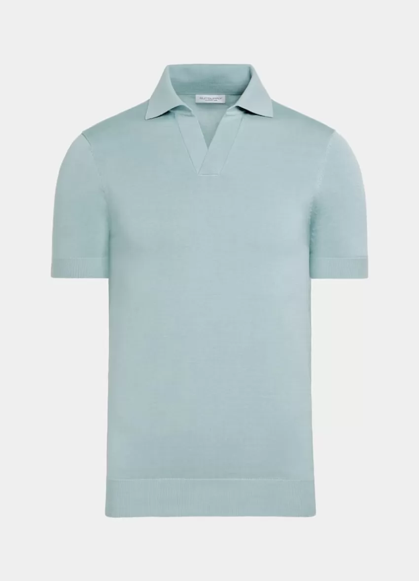 Suitsupply Poloshirt Mintblau Knopffrei Aus Kalifornische Baumwolle Und Maulbeerseide | Deutschland Flash Sale