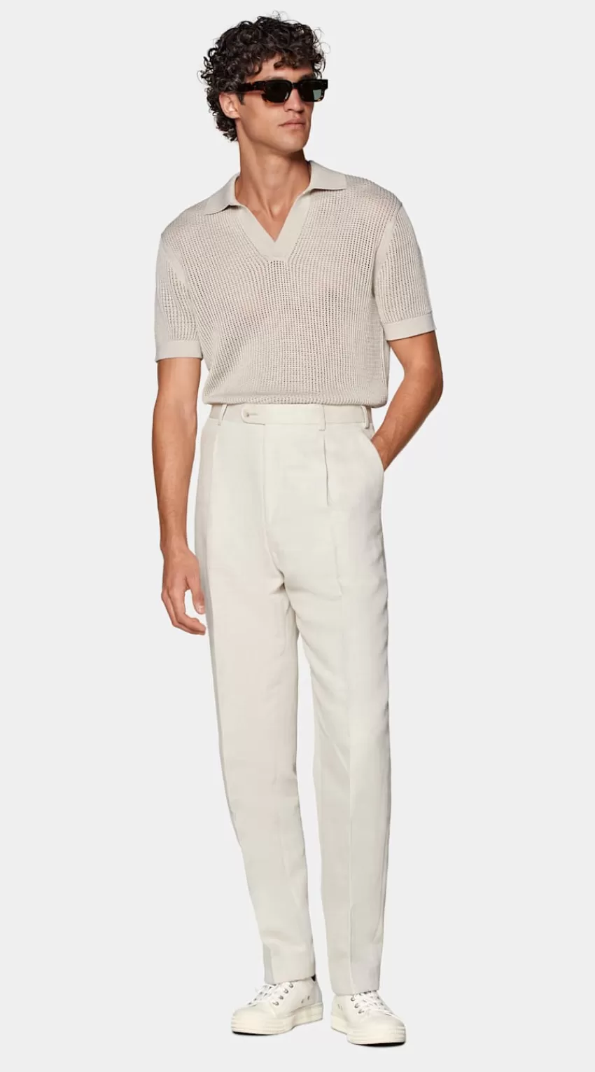 Suitsupply Poloshirt Sand Knopffrei Crochet Aus Kalifornische Baumwolle Und Maulbeerseide | Deutschland Hot