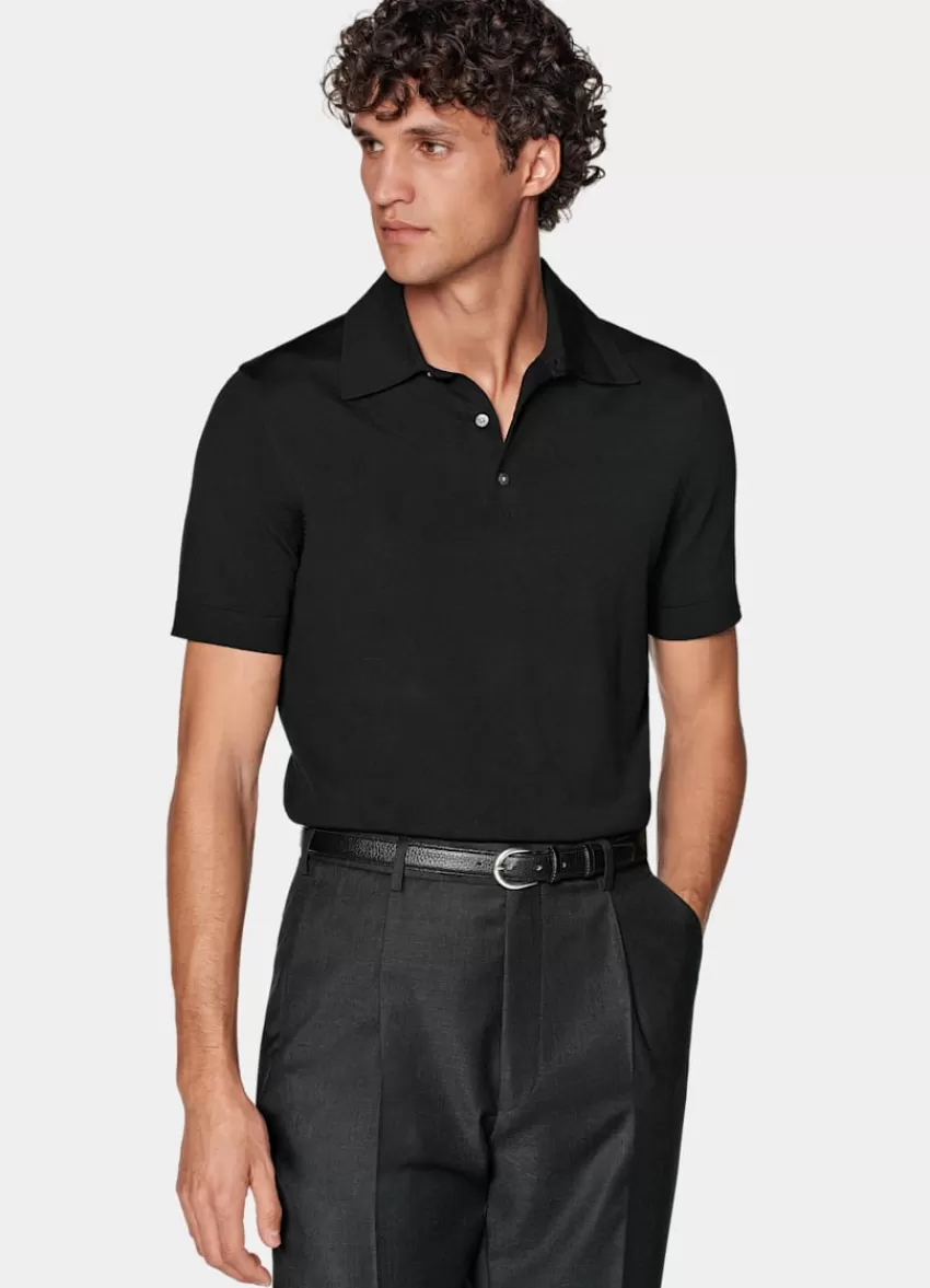 Suitsupply Poloshirt Schwarz Aus Kalifornische Baumwolle Und Maulbeerseide | Deutschland Store