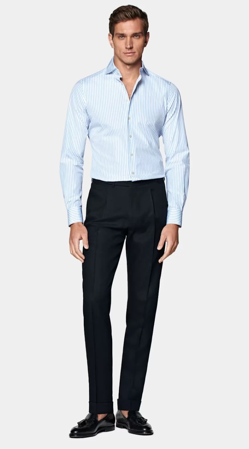 Suitsupply Popeline Hemd Blau Gestreift Slim Fit Aus Ägyptische Baumwolle | Deutschland Outlet