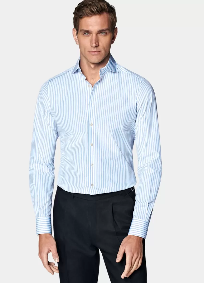 Suitsupply Popeline Hemd Blau Gestreift Slim Fit Aus Ägyptische Baumwolle | Deutschland Outlet