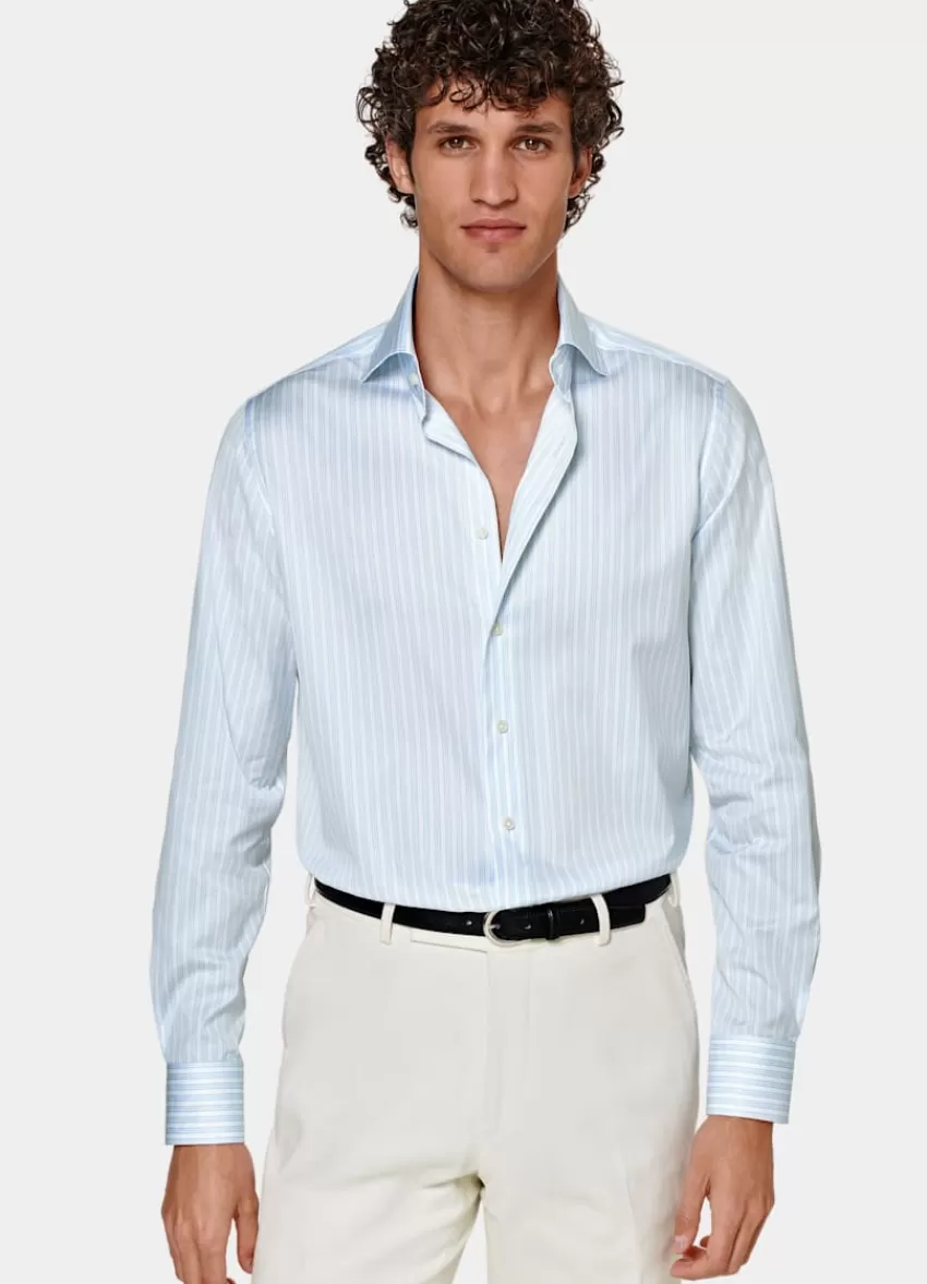 Suitsupply Popeline Hemd Hellblau Gestreift Slim Fit Aus Ägyptische Baumwolle | Deutschland Best