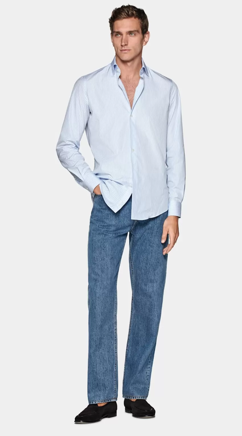 Suitsupply Popeline Hemd Hellblau Gestreift Slim Fit Aus Ägyptische Baumwolle | Deutschland Best