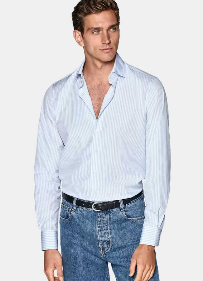 Suitsupply Popeline Hemd Hellblau Gestreift Slim Fit Aus Ägyptische Baumwolle | Deutschland Best