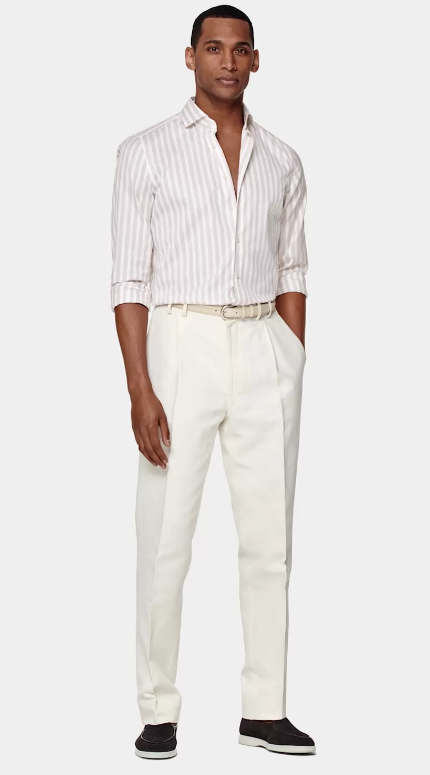 Suitsupply Popeline Hemd Hellbraun Gestreift Extra Slim Fit Aus Baumwolle Lyocell | Deutschland Best Sale