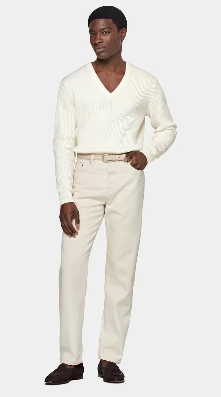 Suitsupply Pullover Off-white Rippstrick V-Ausschnitt Aus Schurwolle Und Cashmere | Deutschland Cheap