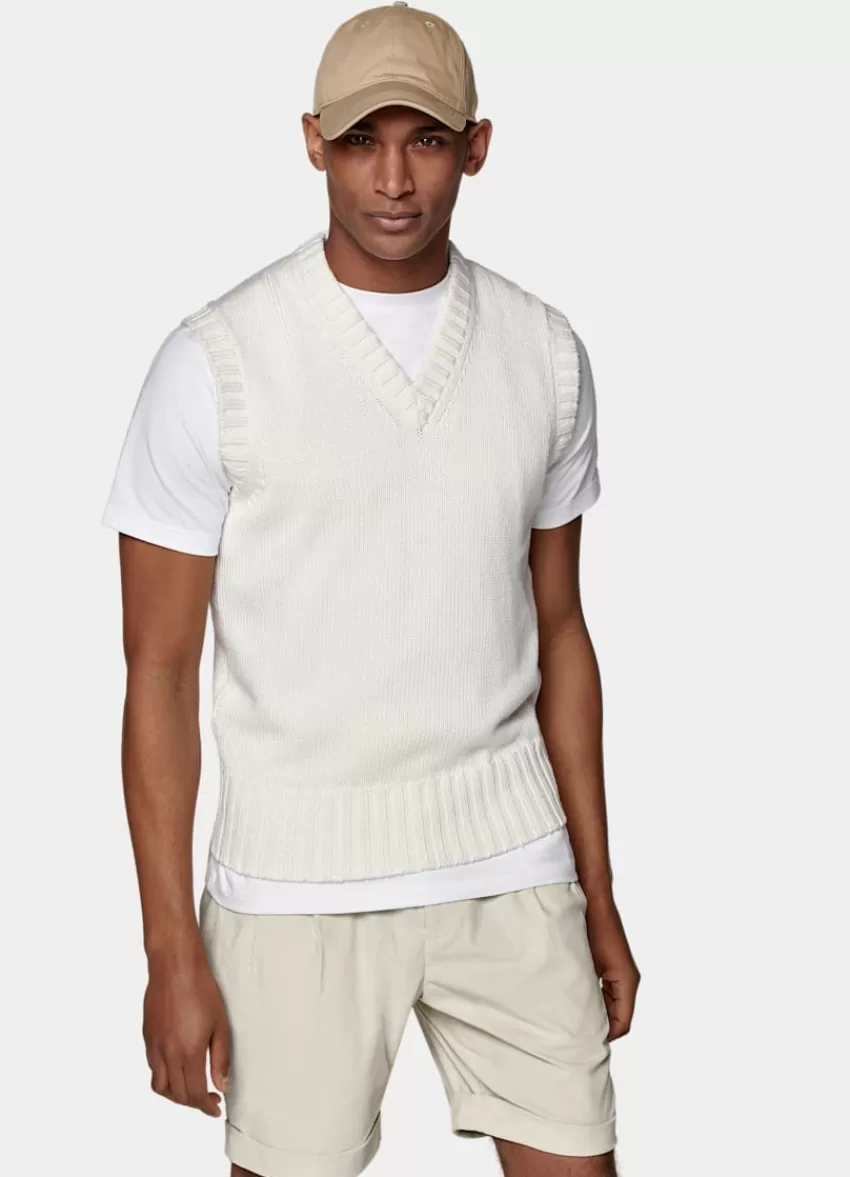 Suitsupply Pullunder Off-white Aus Kalifornische Baumwolle Und Maulbeerseide | Deutschland New