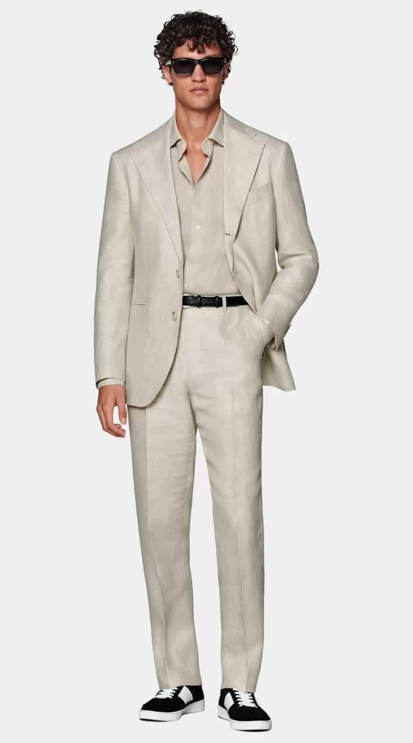 Suitsupply Roma Anzug Sand Fischgrätmuster Relaxed Fit Aus Pures Leinen | Deutschland Shop