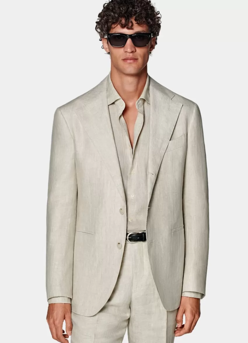 Suitsupply Roma Anzug Sand Fischgrätmuster Relaxed Fit Aus Pures Leinen | Deutschland Shop