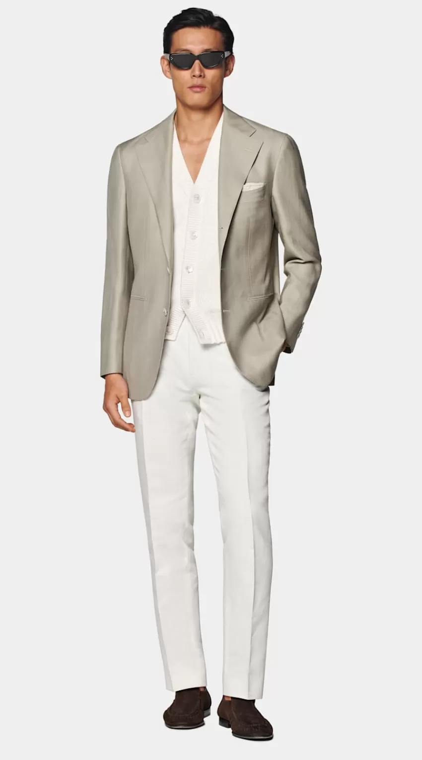 Suitsupply Roma Sakko Hellgrün Fischgrätmuster Relaxed Fit Aus Schurwolle Seide Leinen | Deutschland Flash Sale