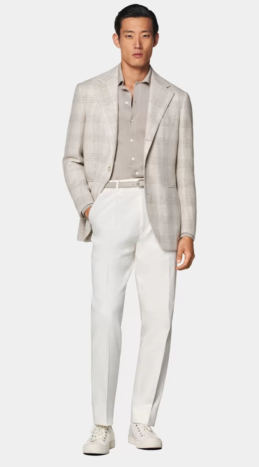 Suitsupply Roma Sakko Helltaupe Kariert Relaxed Fit Aus Leinen Seide Schurwolle Baumwolle | Deutschland Hot
