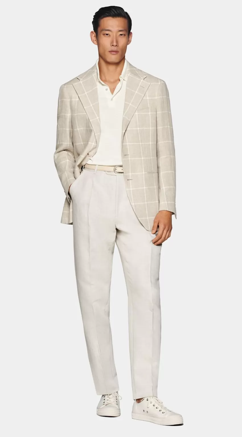 Suitsupply Roma Sakko Helltaupe Kariert Relaxed Fit Aus Pures Leinen | Deutschland Sale
