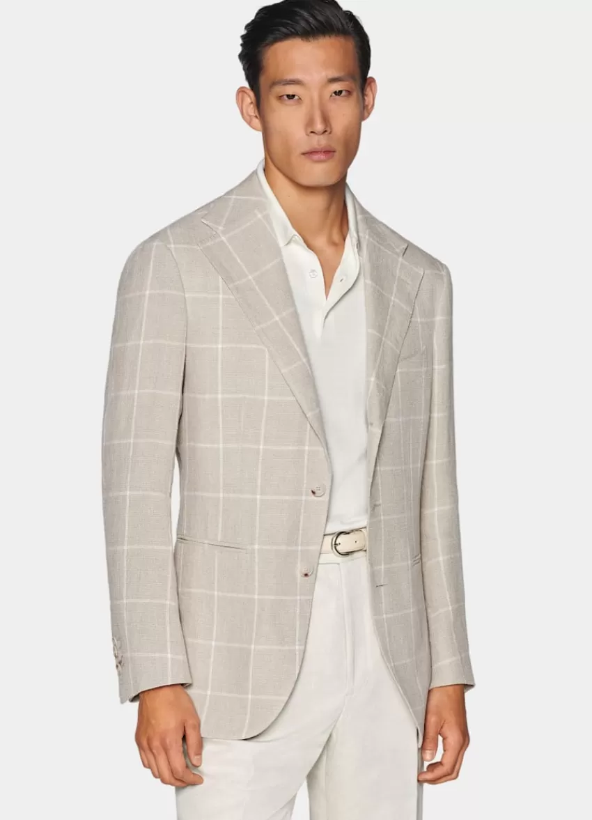 Suitsupply Roma Sakko Helltaupe Kariert Relaxed Fit Aus Pures Leinen | Deutschland Sale