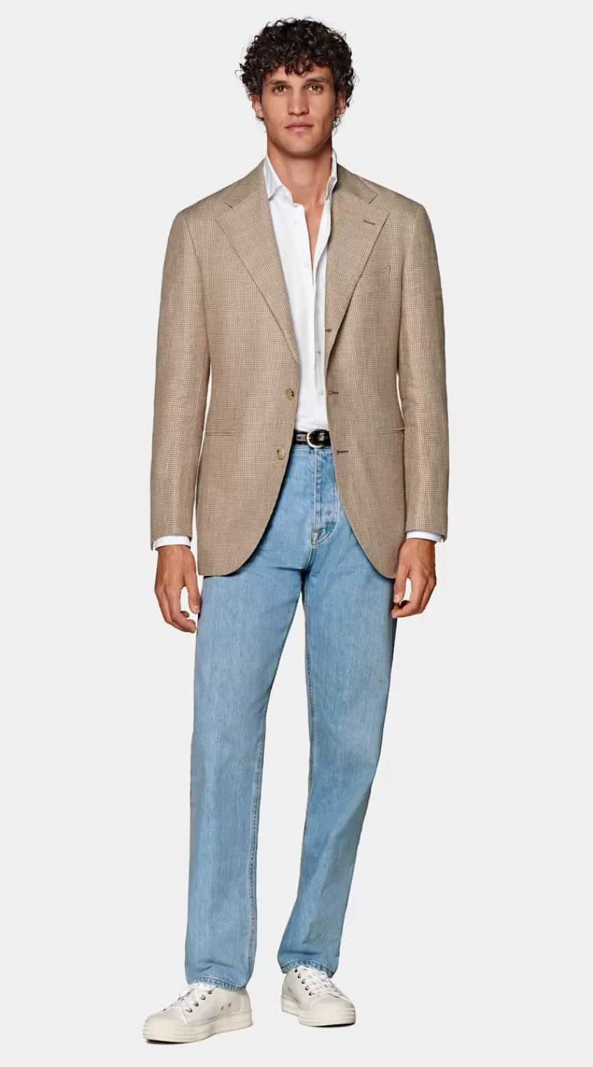 Suitsupply Roma Sakko Mittelbraun Hahnentrittmuster Relaxed Fit Aus Leinen Alpaka Seide | Deutschland Best